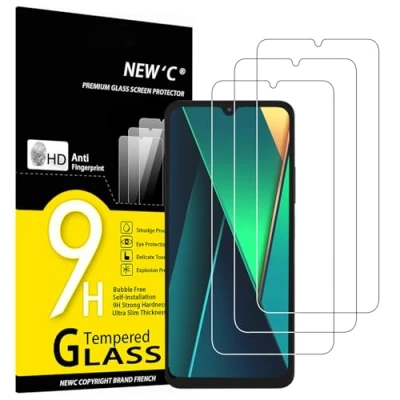 Afbeelding van NEW&#039;C Displaybeschermfolie voor Xiaomi POCO C75, gehard glas, luchtbelvrij, ultra resistent (0,33 mm HD transparant) glas met hardheid 9H, 3 stuks