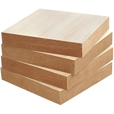 Afbeelding van Belle Vous Onbewerkt Houten Vierkante Blokken (4 Pak) L15 x B15 H2,5 cm Natuurlijk Blank Dik Hobby Vierkanten Borden Voor Huisdecoratie, DIY Kunst Hobby, Verven en Branden