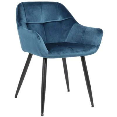 Image de CLP Chaise de salle à manger Emia en Velours avec Piètement Métal noir Bleu/Velours
