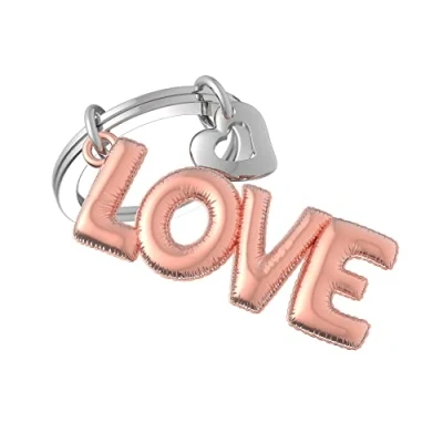 Image de Metalmorphose Porte clés alliage de zinc taille : 3,5 x 0,9 7,3 cm ballon fête amour or rose brillant, chrome brillant