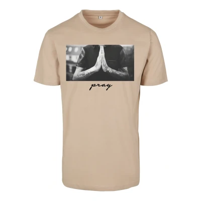 Afbeelding van Mister Tee PRAY Tshirt print, Heren, Maat: Large, Sand