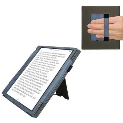 Afbeelding van kwmobile flip cover voor e reader geschikt Pocketbook InkPad Eo / Bigme InkNote Color+ Van imitatieleer en suède In donkerblauw donkergrijs