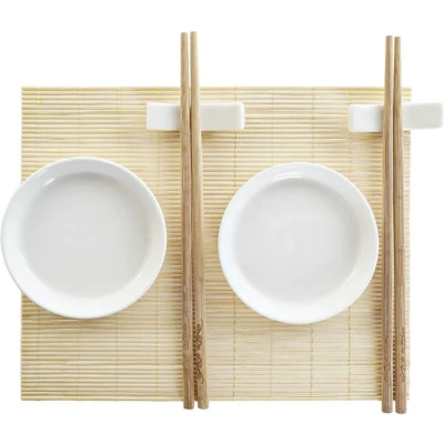 Afbeelding van Sushi set DKD Home Decor Bamboe Plastic Keramiek Wit Natuurlijk Orientaals 28,8 x 19,8 3 cm (7...