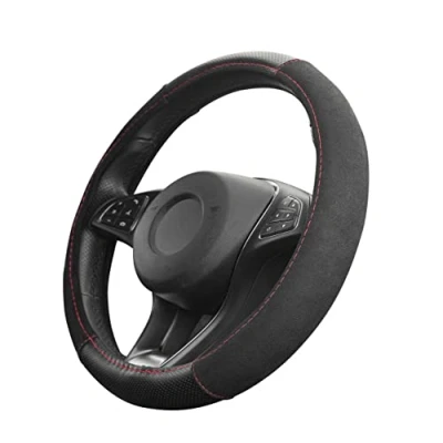 Afbeelding van Stuurhoes Alcantara Look Zwart Rood / Lederen universele stuurwielbescherming 37 39 cm Auto accessoires interieurdecoratie cadeau voor dames en heren