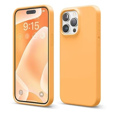 Afbeelding van elago Vloeibare siliconen telefoonhoes compatibel met iPhone 15 Pro Max, hoogwaardig, integraal beschermend, 4 laags schokbestendige structuur, zachte anti kras microvezel voering, oranje