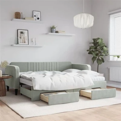 Afbeelding van vidaXL Slaapbank onderschuifbed en lades 80x200 cm fluweel lichtgrijs