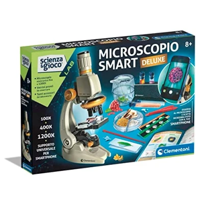 Afbeelding van Clementoni Lab Smart Deluxe Laboratorium, optische kindermicroscoop, wetenschappelijke ervaringen, wetenschappelijk spel, 8 jaar (versie in het Frans), 19310