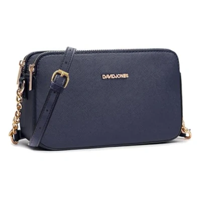 Afbeelding van DAVID JONES Kleine Schoudertas voor dames Tas mobiele telefoon van hard PU leer kettingen met 3 vakken Avond Shopping City Trend, Blauw