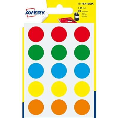 Afbeelding van AVERY Zak met 90 zelfklevende ronde etiketten, op kleur gesorteerd, diameter 19 mm