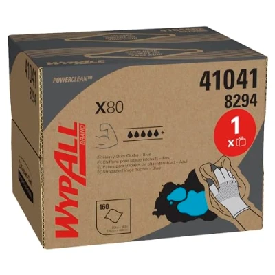 Afbeelding van Poetsdoek WypAll X80 PowerClean 1 laags 28,2x42,70cm 160 vel draagdoos blauw 8294