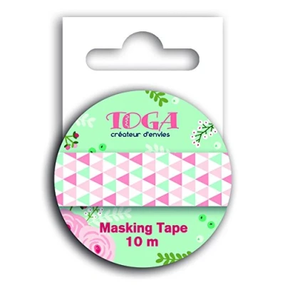 Afbeelding van Toga MT88 maskerband, driehoekig, Washi Tape, 5,5 x 7 1,5 cm, groen/roze