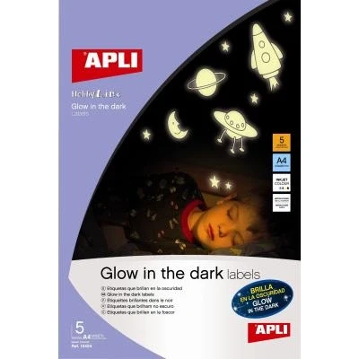 Image de Papier adhésif phosphorescent A4 5 pièces APLI AGIPA
