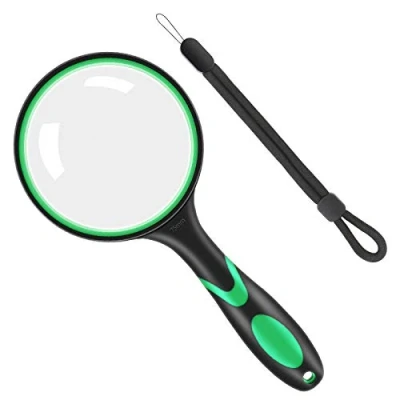 Afbeelding van Vicloon Vergrootglas 10X, Handheld Leesvergrootglas Set met Opknoping Touw en Rubber Handvat, 75mm voor Observatie Leesboek Fout Finding Green