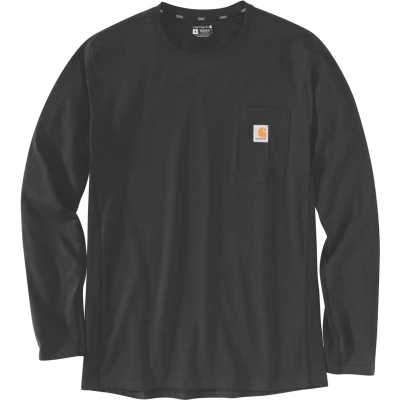 Afbeelding van Carhartt Force® Halfdik T shirt met lange mouwen en zak, casual pasvorm, werk voor heren (1 stuk), zwart.