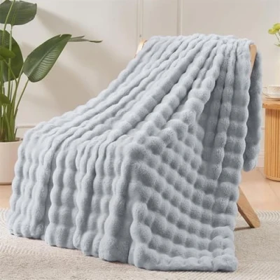 Afbeelding van LINGKY Zachte warme fleecedeken van konijnenpluche, dik, 1000 g/m², voor banken, bedden, reizen, decoratie kinderen, lichtgrijs, 180 x 230 cm