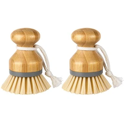 Afbeelding van MR.SIGA Palmborstel van bamboe, schrobborstel voor het reinigen servies, platte potten, keukenspoelbakken, 2 stuks