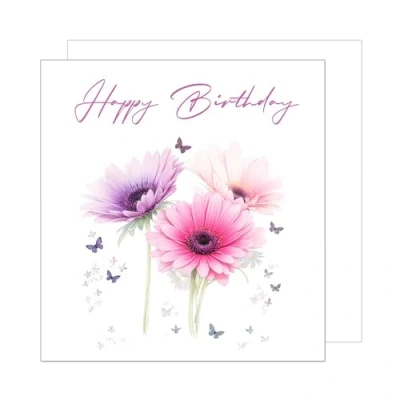Afbeelding van Edition Seidel GQ285 SW024 Hoogwaardige vierkante verjaardagskaart met envelop, bloemen en vlinders