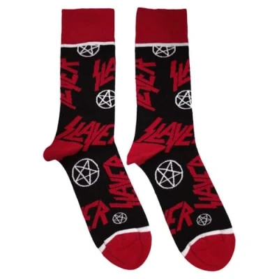 Afbeelding van Rock Off officially licensed products Slayer Band Logo en Pentegram Enkelsokken UK maat 7 11, zwart, M, medium, zwart.