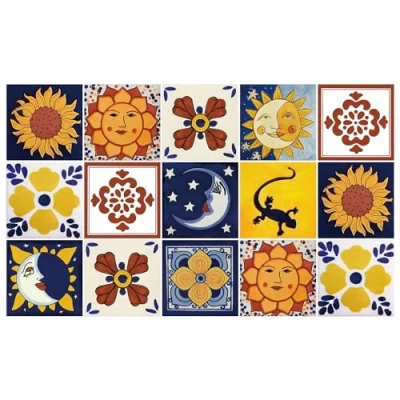 Afbeelding van Ulticool Decoratie Sticker Tegels Zon Mexicaans Gekko Mexico Meubelfolie Vierkant Folie Keukenkast 15x15 cm 15 stuks Plakfolie Tegelstickers Plaktegels Zelfklevend Badkamer Keuken