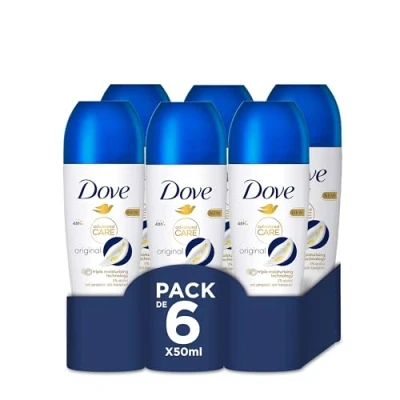 Image de Dove, déodorant Roll On Advanced Care Original, anti transpirant, formule délicate avec triple action hydratante, protection jusqu&#039;à 48 heures, homme et femme, 6 pièces de 50 ml