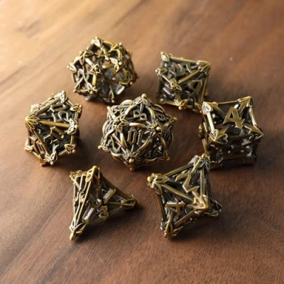 Afbeelding van Dobbelstenen Set D&amp;D metaal 7 stuks D4 D6 D8 D10 D12 D20 D% Bloem Goud Kabel Polyethyleen voor Dungeons and Dragons Pathfinder Warhammer Bordspellen RPG MTG Games