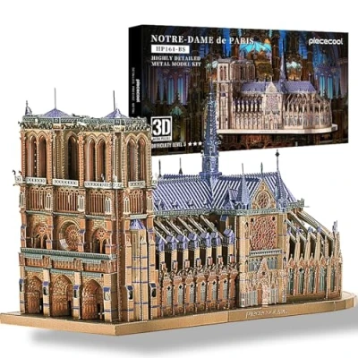Afbeelding van Piececool 3D metalen jigsaw puzzels voor volwassenen Notre Dame Cathedral Paris DIY Metal Model Kit volwassenen, ideaal kerstverjaardagscadeau 382 stuks