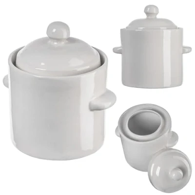 Afbeelding van KADAX Steenpan van aardewerk, dichte keramische pan, met deksel, vaatwasmachinebestendig, handgemaakt, voor komkommers en zuurkool (crème, 1,8 l)