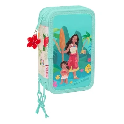 Afbeelding van Driedubbele Pennenzak Vaiana Blauw Beige 12,5 x 19,5 5,5 cm 37 Onderdelen