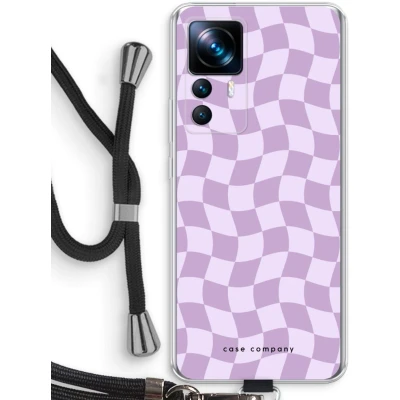 Afbeelding van Case Company® hoesje met Koord geschikt voor Xiaomi 12T Pro Grid Paars Telefoonhoesje Zwart Bescherming aan alle Kanten en Over de Schermrand