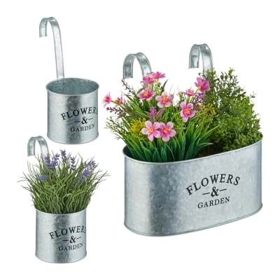 Afbeelding van hangpot buiten set van 3 2 groottes balkon zilver