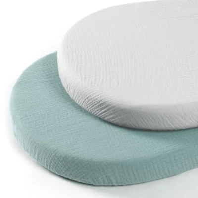 Afbeelding van lulumoon Set van 2 mousseline hoeslakens voor bijzetbed en wieg, 100% katoen, 90 x 40 cm, grijs groen