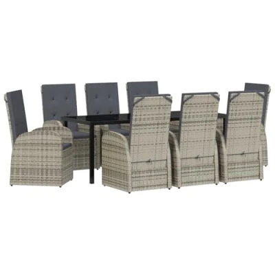 Afbeelding van vidaXL 9 delige Tuin Eetset met Kussens Grijs Poly Rattan