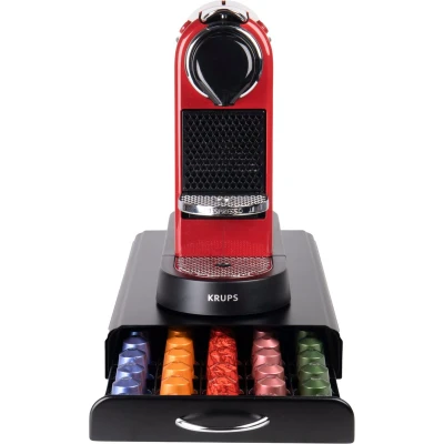 Afbeelding van Capsulehouder met Lade Koffiecups houder Geschikt voor Nespresso 50 Cups RVS Zwart