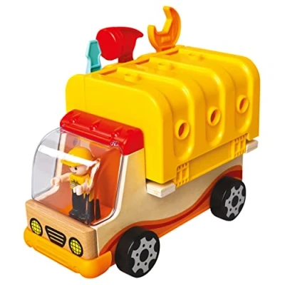 Afbeelding van Bino Bouwvoertuig Multifunctioneel Junior 25 Cm Hout Geel 3 delig