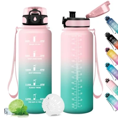 Afbeelding van Gourde de sport avec indicateur temps motivation 1,5L, bouteille filtre, réutilisable, motivation, sport, gym, école