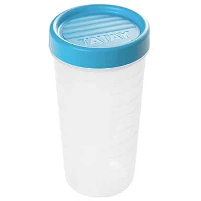 Afbeelding van TATAY Voedselbox, luchtdicht, inhoud 0,6 l, schroefdeksel, BPA vrij, magnetron en vaatwasmachinebestendig, blauw. Afmetingen: 8,5 x 16,5 cm