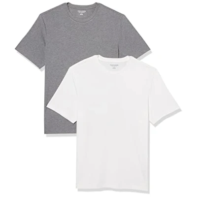 Image de Amazon Essentials Lot de 2 t shirts à manches courtes et col rond pour homme, coupe classique, gris chiné/blanc, taille XL