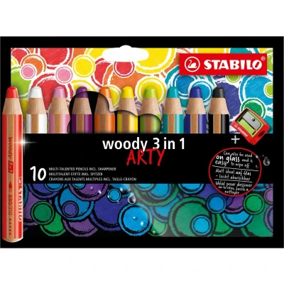 Afbeelding van Kleurpotloden STABILO 880 woody 3 in 1 Arty inclusief puntenslijper assorti etui à 10 stuks