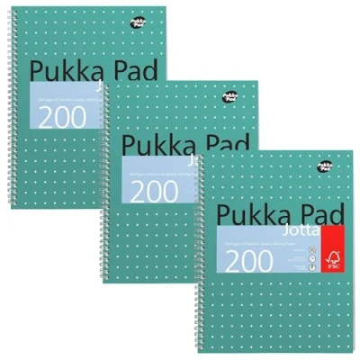 Image de Pukka Pad, A4+ Carnet DE note Jotta métallique 1 paquet 23 x 29.7cm Spirale avec lignes 8mm et papier 80GSM Marges perforées à 4 trous bords perforés 200 pages, vert LOT 3