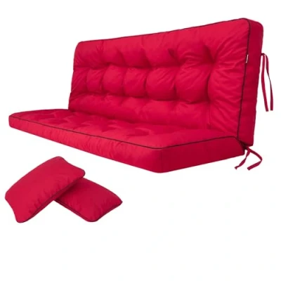 Afbeelding van Bankkussen voor tuinbank, kussen &amp; schommelbank, tuinschommelkussen, zitkussen rugkussen, gewatteerd, incl. 2 zijkussens, 150 x 49 56 cm rood