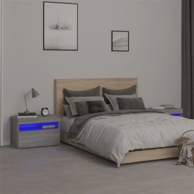 Afbeelding van Nachtkastje 2 st met LED verlichting 60x35x40 cm grijs sonoma