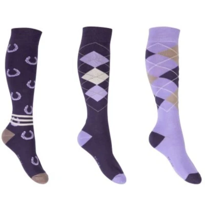 Afbeelding van HKM Rijsokken Cardiff Set van 3 Paars/Violet 39 42