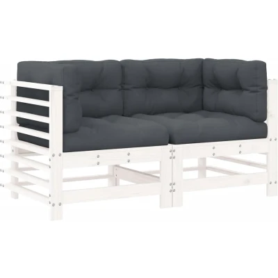 Afbeelding van Houten Loungeset Met Kussens Massief (Grenenhout of Douglas hout) 1 / Wit grenenhout 2x hoek