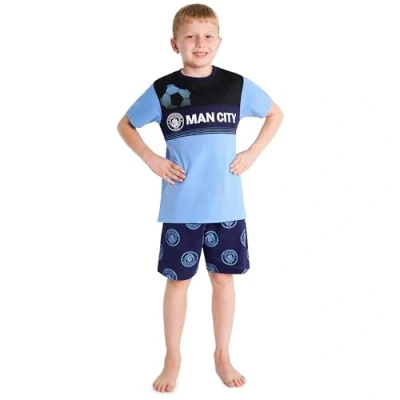 Afbeelding van Manchester City F.C. Korte pyjama sets voor jongens, zacht, ademend, voetbalpyjama, Zwart/Blauw