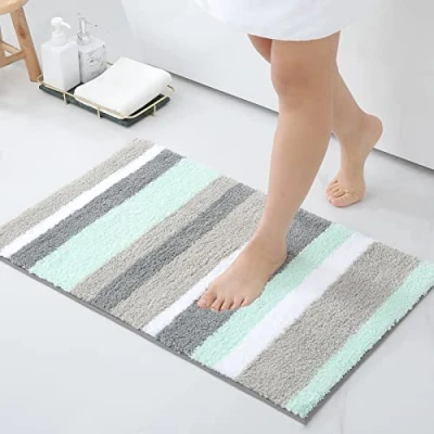 Afbeelding van Homaxy Antislip badkamertapijt, zacht, hoogpolig, microvezel, badmat, absorberend, wasbaar, badmat 40 x 60 cm, groen/grijs
