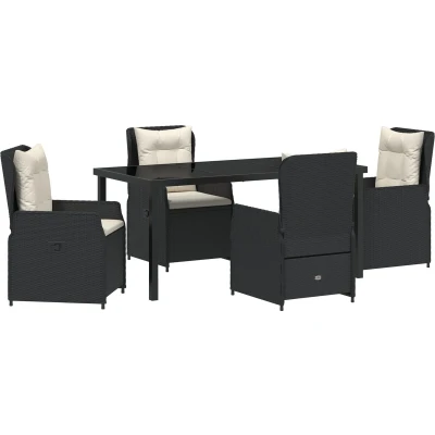 Afbeelding van vidaXL 5 Delige Tuin Eetset Zwart Poly Rattan, Tuintafel 160x80x73 cm Veiligheidsglas