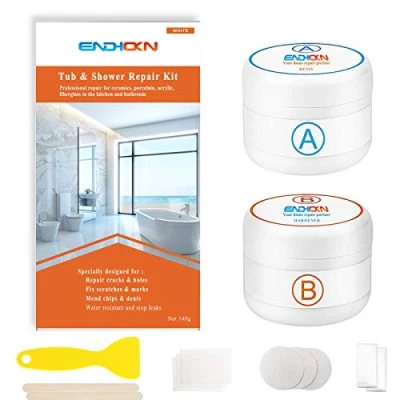 Afbeelding van reparatieset voor badkuip, wit, email, glasvezel, porselein en acryl, krassen, gaten, tegels, wastafel douche (140 g)