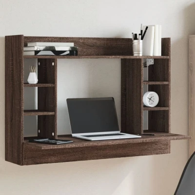 Afbeelding van Wandbureau 105x48x75 cm bewerkt hout bruin eikenkleurig