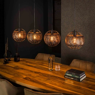 Afbeelding van Monty hanglamp 4L Ø25 cm zwart/bruin