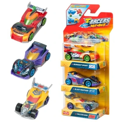Afbeelding van T Racers Mix &#039;N Race 3 Pack verpakking met verzamelauto&#039;s, afneembare auto&#039;s in twee delen en verwisselbare onderdelen, 2/4 stuks